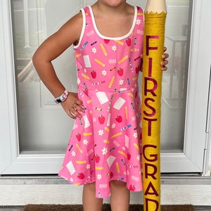 Vestido de regreso a la escuela / Regreso a la escuela / Vestido de verano sin mangas / Vestido de verano / Vestido lindo para niñas / Vestido de útiles escolares