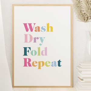 Laundry room print, Laundry print, laundry room, Laundry room decor, Laundry room wall art, wash dry fold repeat, cute laundry room wall art