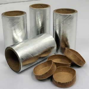 25 Lámina de Plata PESADA PARED SALUTE Tubos Carcasas 1" x 2-1/2" x 1/8" & 50 Papel Firework plugs