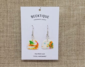 Confetti Drop Earrings - Steel, Polymer Clay