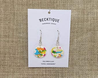 Confetti Coin Drop Earrings - Steel, Polymer Clay