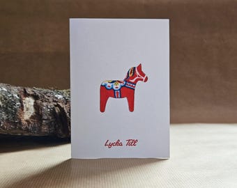 Lycka Till - A6 Dala Horse Greetings Card
