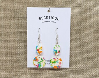 Confetti Dangle Earrings - Steel, Polymer Clay