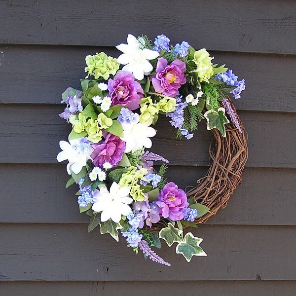 Spring Front Door Wreath, Country Door Wreath, Valentine's Wreath, Wedding Wreath, Summer Wreath, Mother's Day Floral Wreath, WREATHS