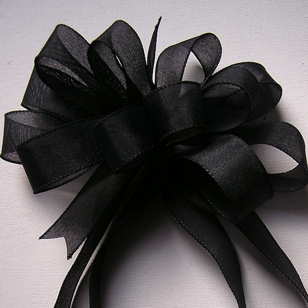 Black memorial bow, decorative bows, bows for wreath, black bow decor, home decor with black fabric, door bow, black bow for mail box, bows