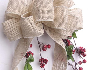 Ivory Burlap Christmas Bow, Rustic Wreath Decor with Burlap