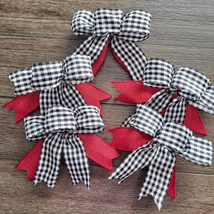 White Black Checkered Christmas Tree Bows, Set Of Small Decorative Bows for Garland and Home Decor, Holiday Small Tree Bows