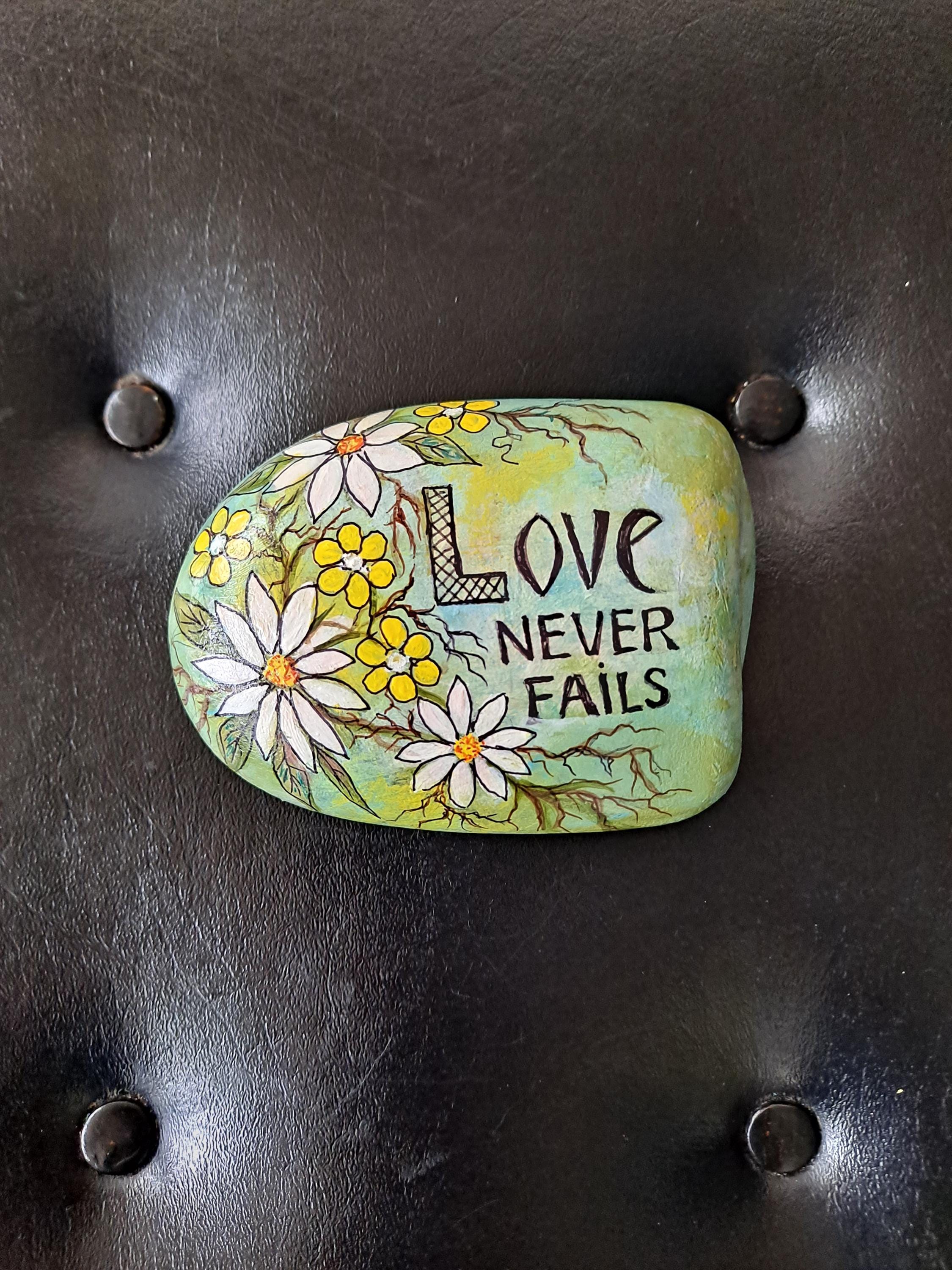 Hand Painted Easter Rock, LOVE NEVER FAILS, Home Decor, Nature Bright ...