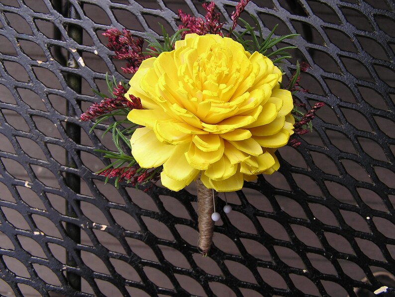Rustic Yellow Boutonniere Sola Flower Wedding Buttonhole Groom/'s man Boutonniere Yellow Wedding Boutonniere Boutonniere for Groom