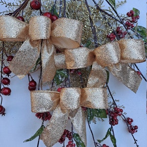 Christmas Set Golden Tree Bows, Decorative Holidays Bows for Tree, Gold Small Bows for Home Decor, Garland Bows, Swag Christmas Bow