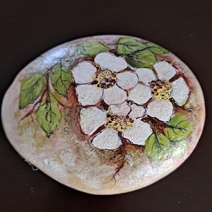 Apple Blossom Rock Painting, Art on Rock, Decorative Stone, Home Decor, Painted Rock as A Bookmark