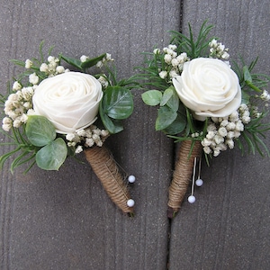 White Wedding Boutonnieres, Prom Boutonniere,  Groomsman Buttonhole, Sola Boutonniere, Mans Buttonhole, Party Boutonnieres