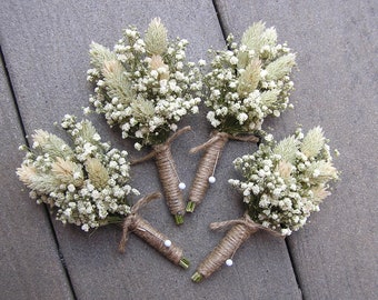 A Baby's Breath and Phalaries Boutonnieres, White Wedding Boutonniere, Buttonhole for Groomsman, Groom Boutonniere, Prom Dried Boutonniere