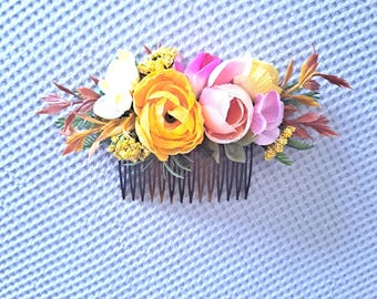 Peineta de boda colorida, accesorios para el cabello naranjas y amarillos, peineta para graduación
