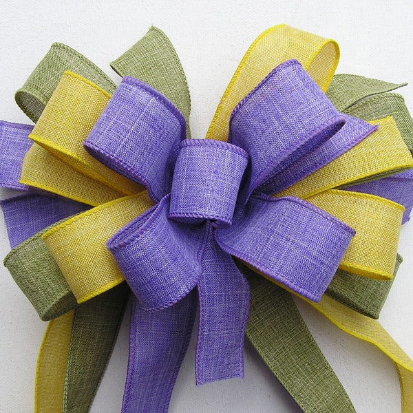 Spring Decorative Bow, Lavender Yellow and Green Wreath Bow, Bow For Door Decor,  Summer Bows for Home Decoration, Gift Bow, Basket Bows