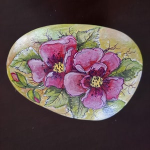 Painted Rock, Wild Roses Painting on a Rock, Gift for a Garden Lover, Rock as a Bookmark