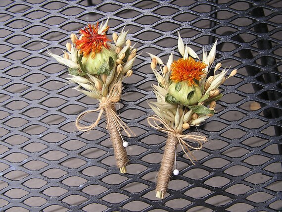 Fleurs Séchées Rustique Boutonnières Boutonnières De Mariage Orange Carthame Boutonnières Rustiques Toile De Jute Mans Boutonnière Boutonnières