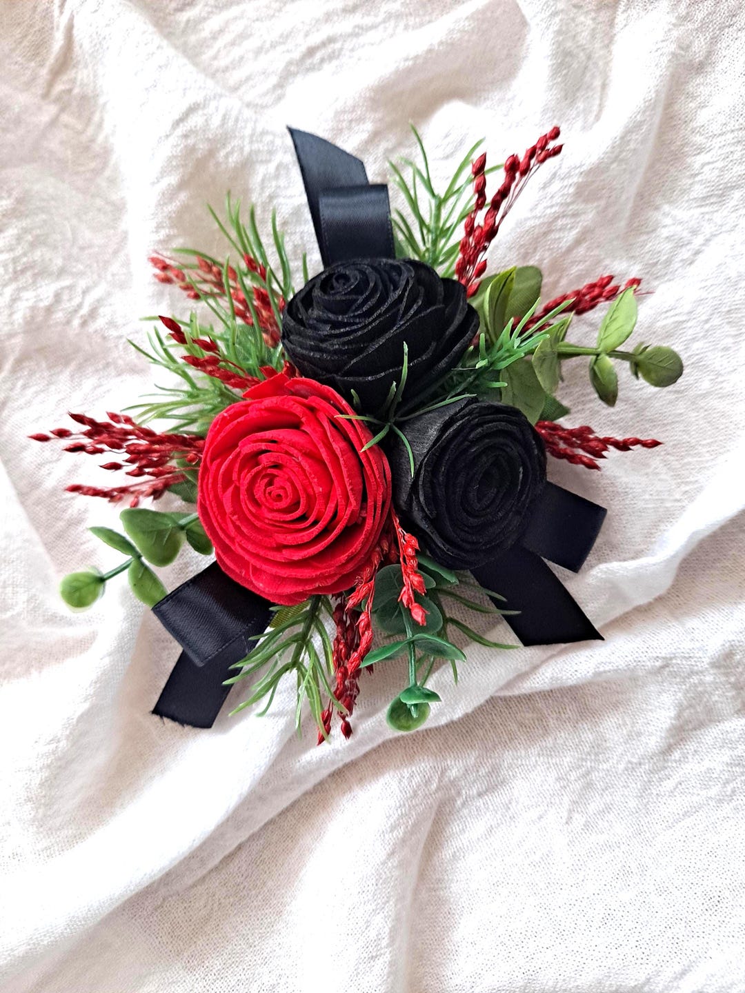black prom dress with red corsage Stylish Black and Red Corsage for Senior Prom