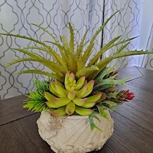 Succulent Arrangement, Rustic Artificial Succulents, Small Arrangement for Office, Thanksgiving Table Centerpiece Birthday Gift