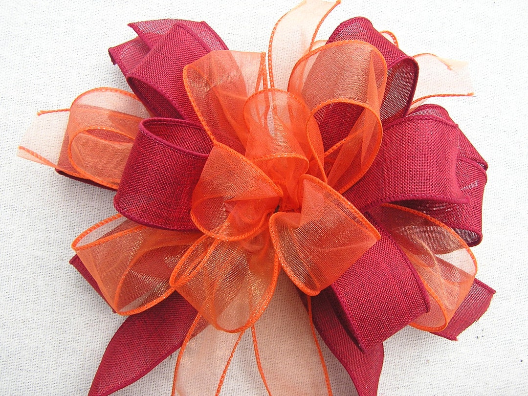 Red and Orange Bow for Decorations, Fall Bow, Bow for Thanksgiving