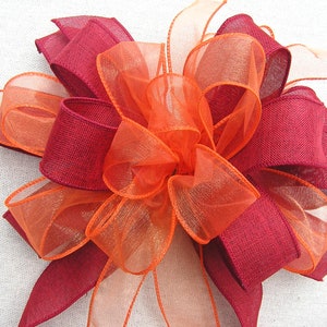 Red and Orange Bow for Decorations, Fall Bow, Bow for Thanksgiving Decor, Autumn Bows, Wreath Fall Bows, Door Bow for Fall Season, BOWS