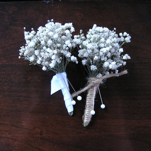 Dried Baby's breath boutonniere, mans baby's breath boutonnieres, baby's breath buttonhole, baby's breath corsage, groom's boutonniere