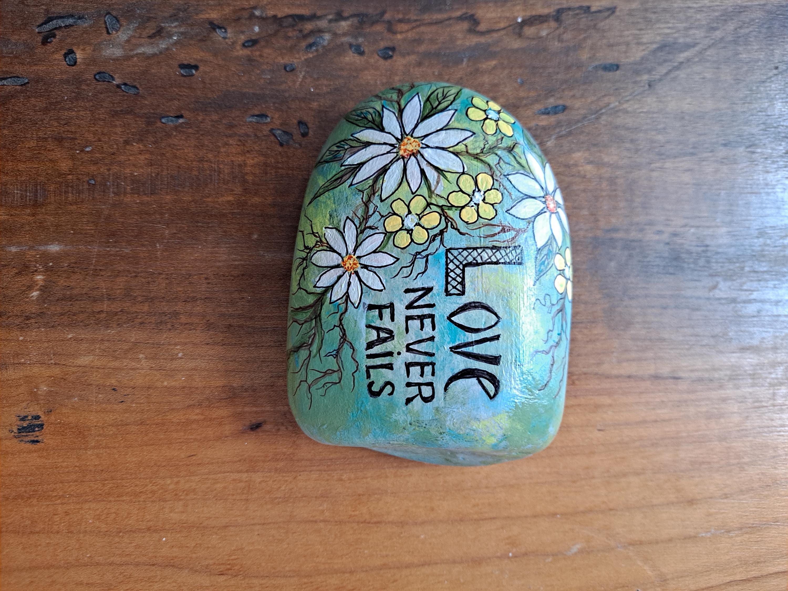 Hand Painted Easter Rock, LOVE NEVER FAILS, Home Decor, Nature Bright ...