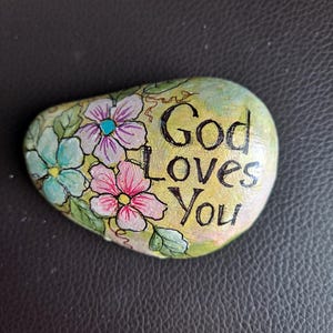 Small Hand painted river Rock, Inspirational Religious Rock, GOD Loves You! Rocks as Gifts, Home Nature Decor
