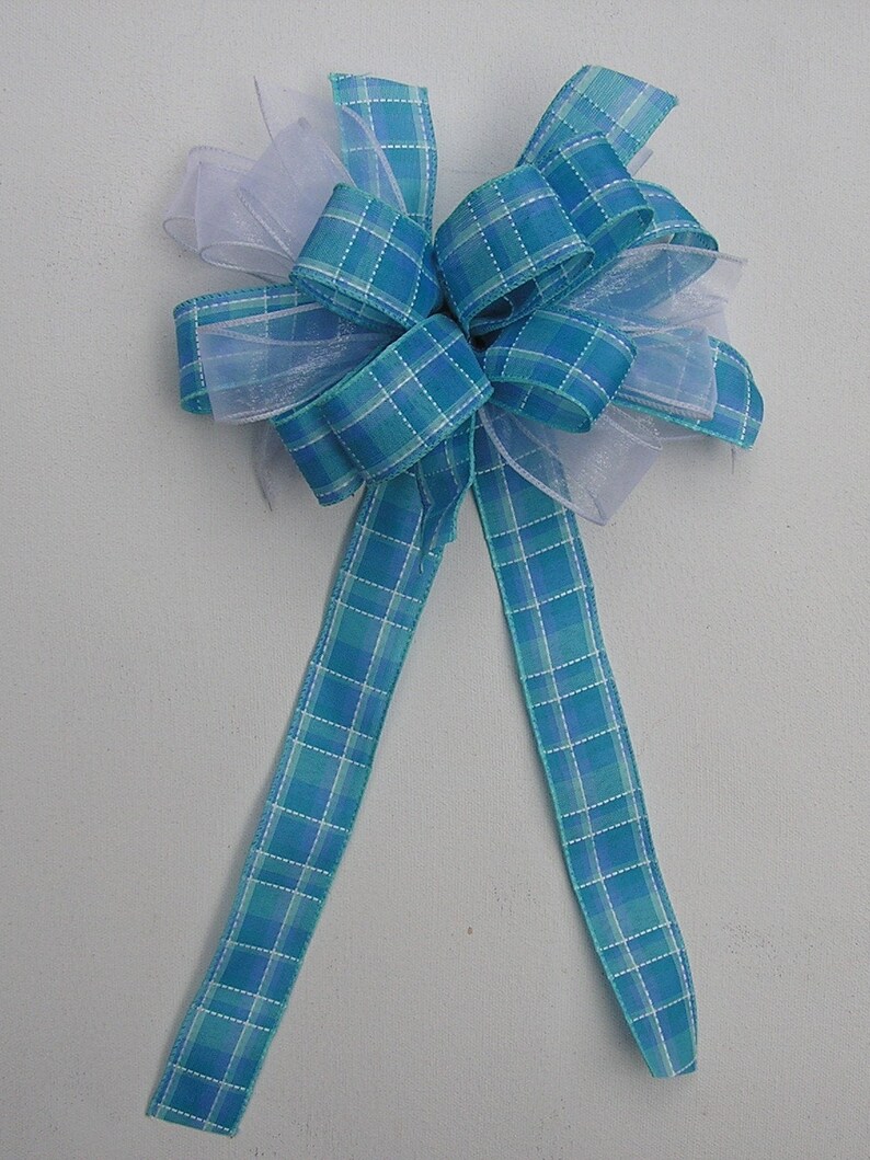 Blue Turquoise and White Decorative Bow Wreath Bow Bow for Home Decoration Summer Bow Pew Church Bows Wedding Bow Decor Wreath Bow