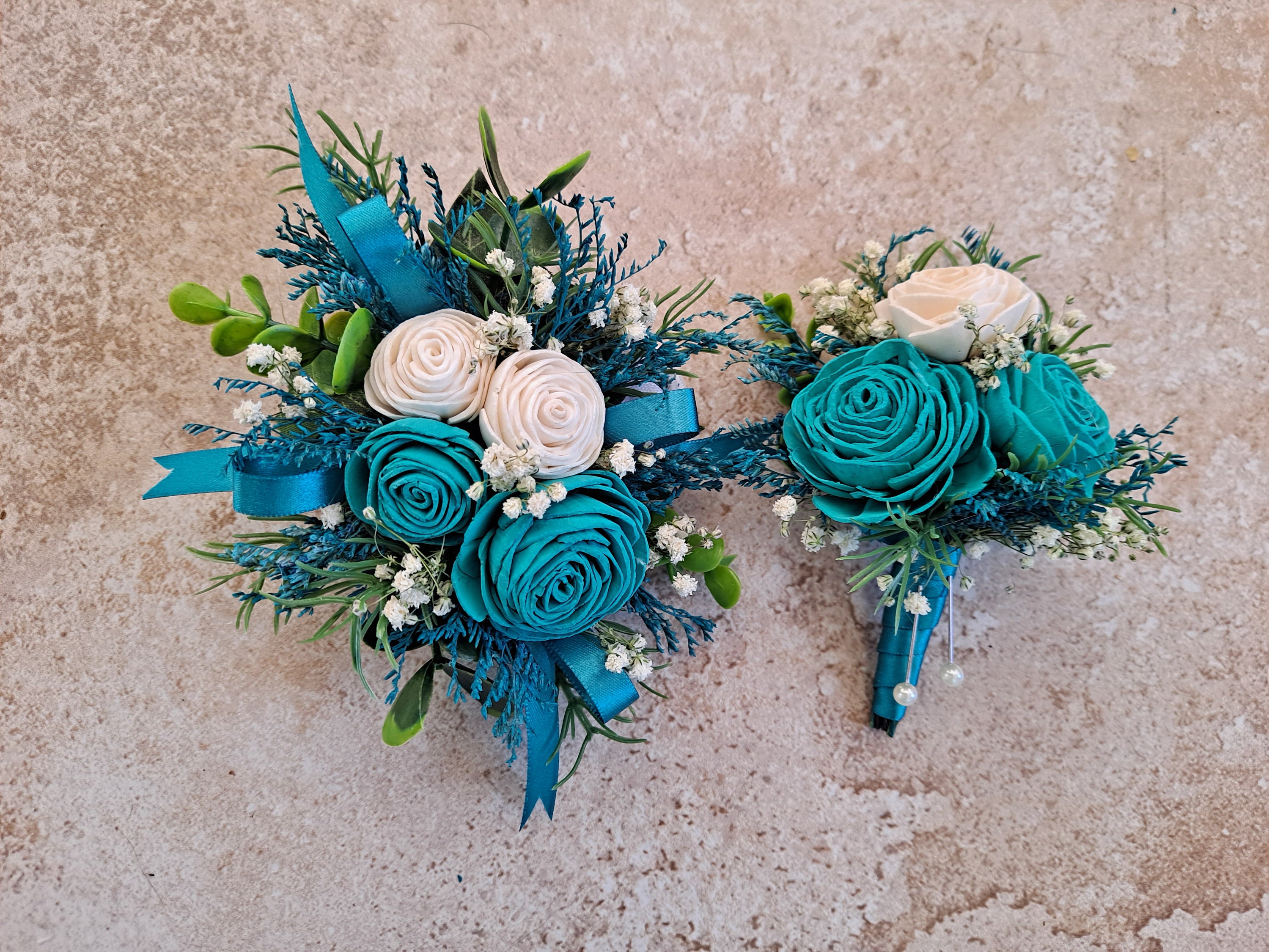 ★EMS★ CORSAGE FLAT BAGBLACK/IVORY Black Chiffon Satin Flower Wrist Corsage & Boutonniere Set