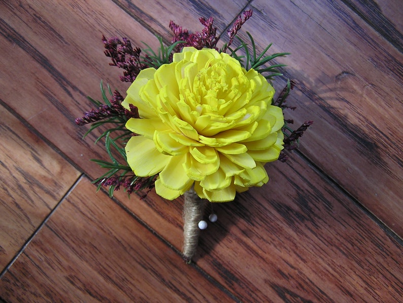 Rustic Yellow Boutonniere Sola Flower Wedding Buttonhole Groom/'s man Boutonniere Yellow Wedding Boutonniere Boutonniere for Groom