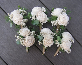 Pin On Corsage, White Sola Wedding Corsage, Sola and Baby's Breath Shoulder Corsage, Special Event Pin On Corsage, Rustic White Sola Corsage