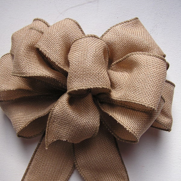 Wired Burlap Bow, Natural Burlap Bow, Wedding Burlap Bow Decorations, Burlap Decor, Rustic Burlap Bow for Wreath, Mail Box with Burlap Bow