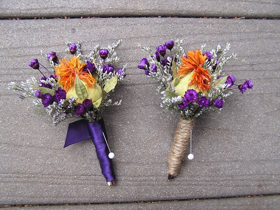 Boutonnières De Mariage Fleurs Séchées Boutonnières Boutonnières Orange Et Violettes Des Fleurs Séchées Orange Fleur à La Boutonnière Boutonnière