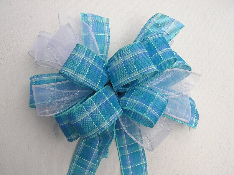Blue Turquoise and White Decorative Bow Wreath Bow Bow for Home Decoration Summer Bow Pew Church Bows Wedding Bow Decor Wreath Bow