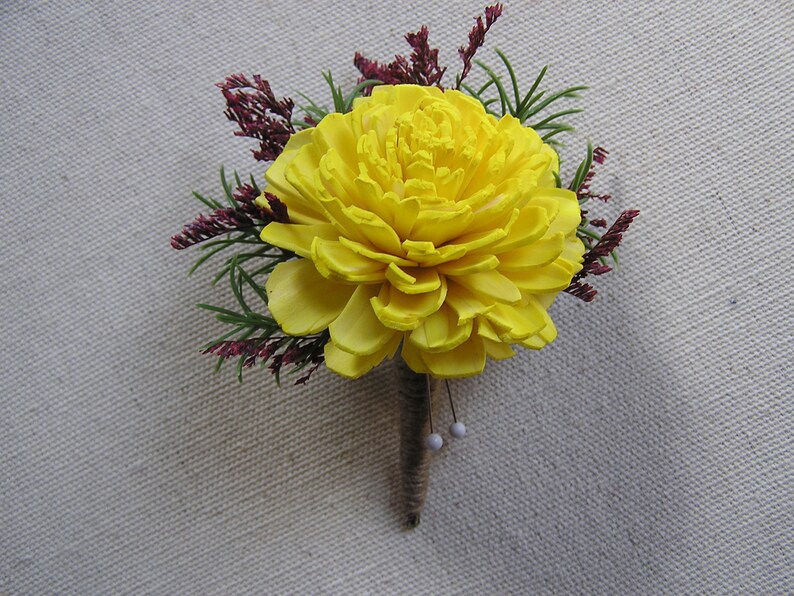 Rustic Yellow Boutonniere Sola Flower Wedding Buttonhole Groom/'s man Boutonniere Yellow Wedding Boutonniere Boutonniere for Groom