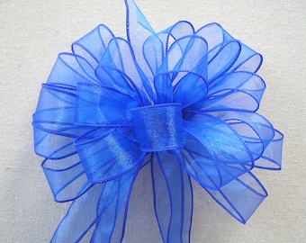 Royal Blue Chiffon Wired Bow, Wreath Decor, Home Accent