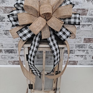 Burlap Buffalo Plaid Wired Bow, Black and White Checkered Decor