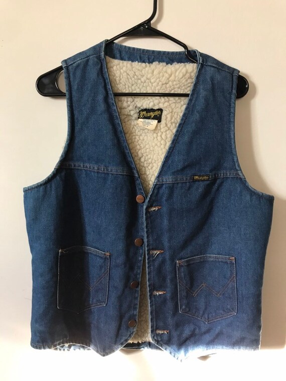Vintage Denim Shearling Wrangler Vest