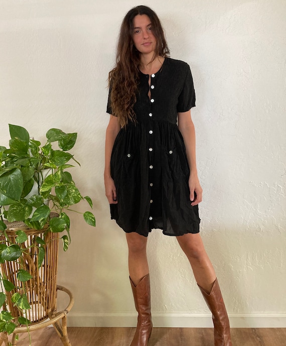 Vintage Button Up Black Dress