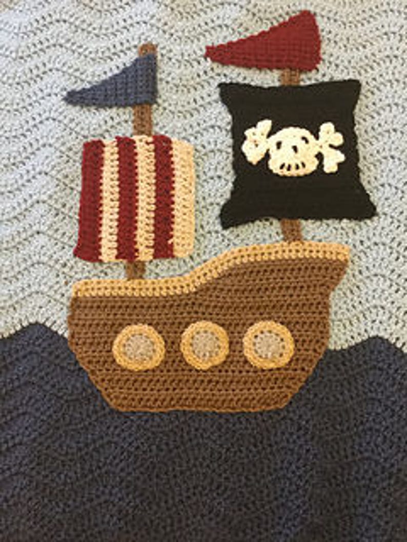 CROCHET PATTERN Pirate Ship With Flags Crochet Blanket Throw Etsy