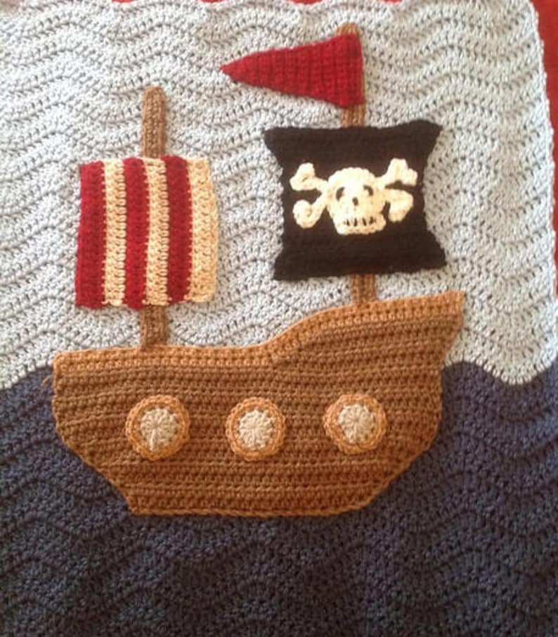 CROCHET PATTERN Pirate Ship with Flags Crochet Blanket Throw Etsy