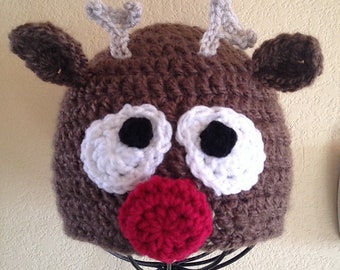 CROCHET PATTERN - Newborn Baby Reindeer Hat - PATTERN