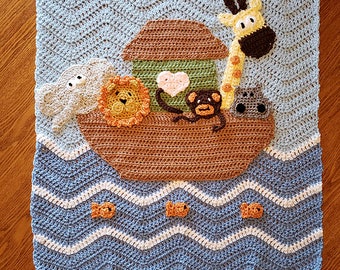 CROCHET PATTERN - Ark and Animals Crochet Baby Blanket Throw - PATTERN