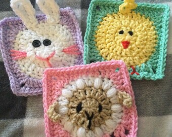 CROCHET PATTERN - Easter Coasters - Bunny Chick and Lamb - PATTERN