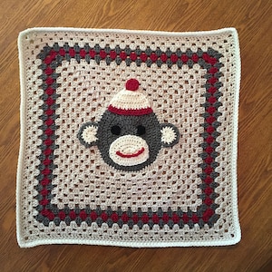 CROCHET PATTERN - Fans of the Sock Monkey in the Middle Granny Square Blanket - PATTERN