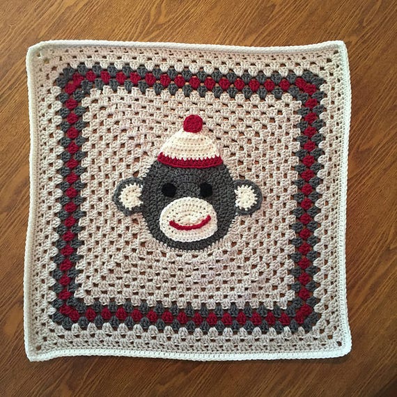 CROCHET PATTERN Fans of the Sock Monkey in the Middle Granny Square Blanket PATTERN Etsy
