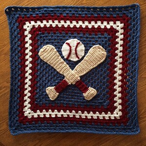 CROCHET PATTERN - Baseball Granny Square Blanket - PATTERN