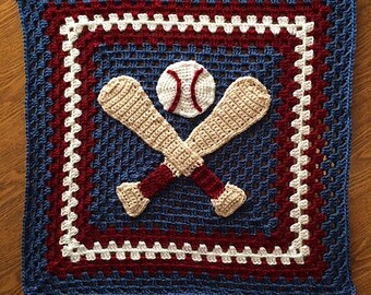 CROCHET PATTERN - Baseball Granny Square Blanket - PATTERN