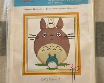 TOTORO Cross Stitch Kit - Maydear Cross Stitch Pre-Printed fabric & dispensable chart reading